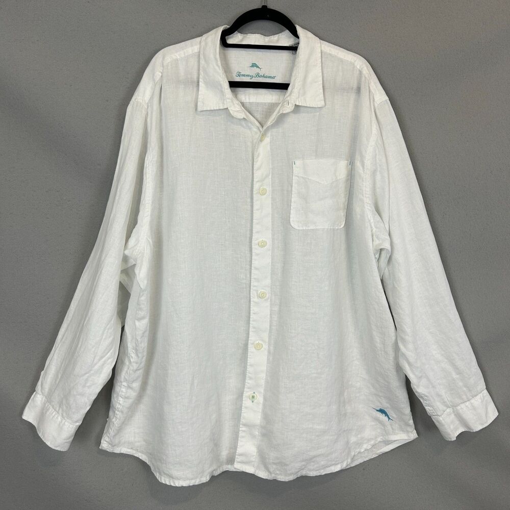 Tommy Bahama Men's 100% Linen Shirt 2XLB White Camp Casual Beach Resort Summer